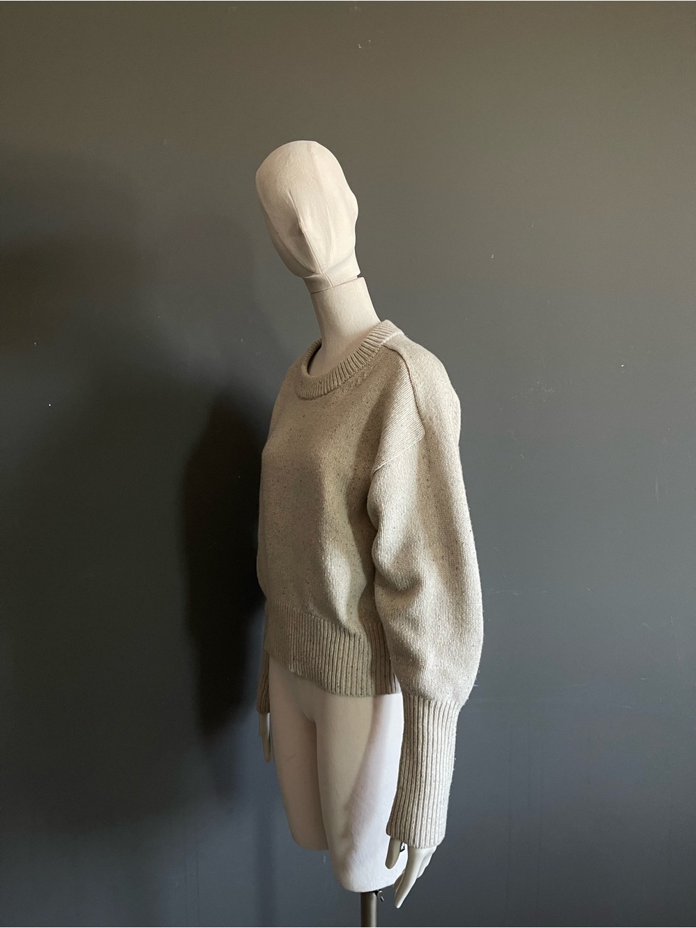 JOSEPH Cream 100% Merino Wool Tweed Knit Balloon Sleeve Crewneck Sweater Size M - Picture 4 of 10